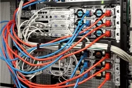 Servers with network and power cables in the data centre